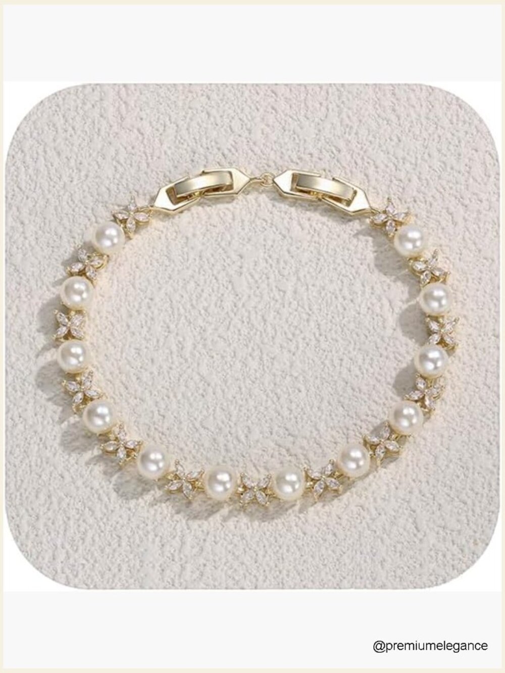 CZ Simulated Pearl Filigree Tennis Bracelet for Women Bridal Wedding